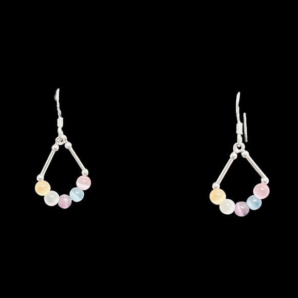 Sterling Silver And Cats Eye Teardrop Pierced Earrings Signed MC (4638) - Picture 1 of 5